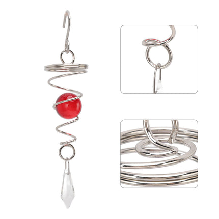 2Pcs Gazing Ball Spiral Tail Wind Spinner Stabilizer Stainless Steel Spiral Wind Chimes for Outside Red