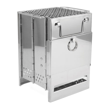 Camping Wood Stove Foldable Stainless Steel Integrated Mini BBQ Grill for Warm Outdoor Picnic