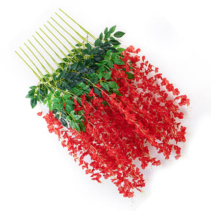 Simulated 6 Leaves Wisteria Decoration Silk Flower Artificial Faux Indoor Vine Wisteria Ornament for Home Red