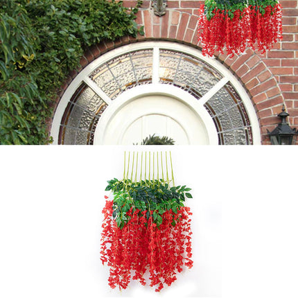 Simulated 6 Leaves Wisteria Decoration Silk Flower Artificial Faux Indoor Vine Wisteria Ornament for Home Red