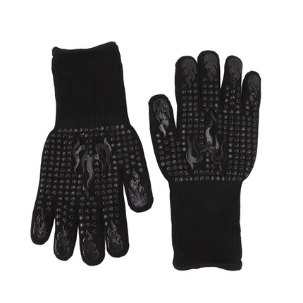 2 Pcs Heat Resistant Gloves Thermal Isolation High Temperature Resistant Anti Slip Washable Silicone Knitted Oven Mitts Free Size Black
