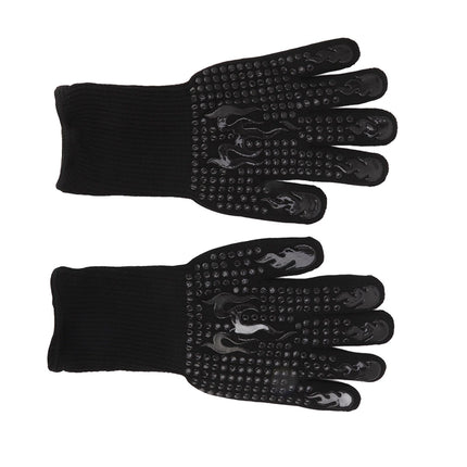 2 Pcs Heat Resistant Gloves Thermal Isolation High Temperature Resistant Anti Slip Washable Silicone Knitted Oven Mitts Free Size Black