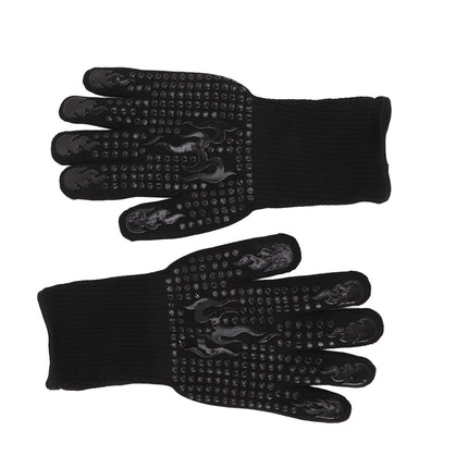 2 Pcs Heat Resistant Gloves Thermal Isolation High Temperature Resistant Anti Slip Washable Silicone Knitted Oven Mitts Free Size Black