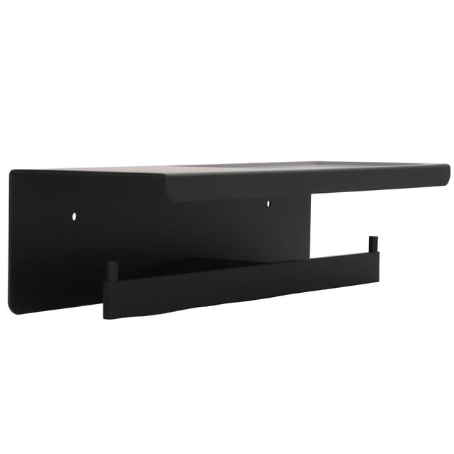 Wall Mount Toilet Paper Holder 2 Use Hotel Bathroom Tissue Waterproof with Storage Shelf Black – product detail