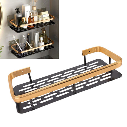 Shower Caddy Single Tier Durable Aluminium Rustproof Sticker Installation Shower Shelf for Bathroom Bedroom Kitchen Black Gold
