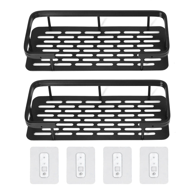 Shower Caddy Double Layer Rectangle Shape Space Saving Aluminum Punching Free Installation Bathroom