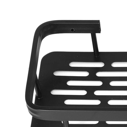 Shower Caddy Double Layer Rectangle Shape Space Saving Aluminum Punching Free Installation Bathroom Supplies for Home Black