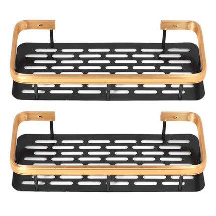 Shower Caddy Double Layer Rectangle Shape Space Saving Aluminum Punching Free Installation Bathroom Supplies for Home Black Gold