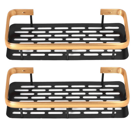 Shower Caddy Double Layer Rectangle Shape Space Saving Aluminum Punching Free Installation Bathroom Supplies for Home Black Gold