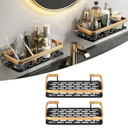 Shower Caddy Double Layer Rectangle Shape Space Saving Aluminum Punching Free Installation Bathroom Supplies for Home Black Gold