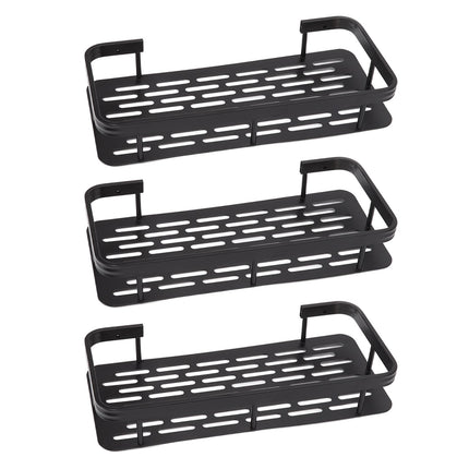 Shower Storage Rack 3 Layers Punch Free Rectangle Aluminum Shower Shelf Basket for Home Bathroom Black