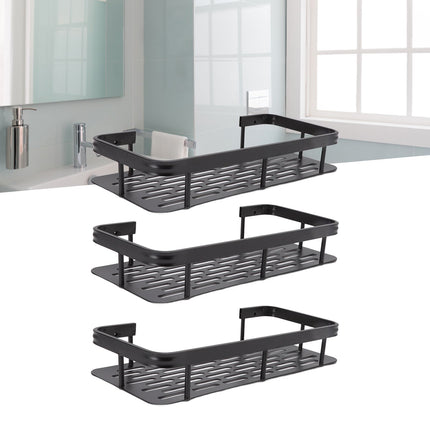 Shower Storage Rack 3 Layers Punch Free Rectangle Aluminum Shower Shelf Basket for Home Bathroom Black