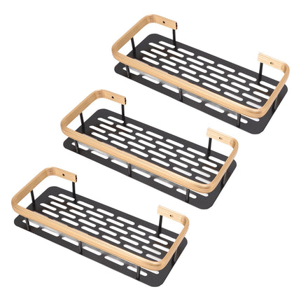Shower Storage Rack 3 Layers Punch Free Rectangle Aluminum Shower Shelf Basket for Home Bathroom Black Gold