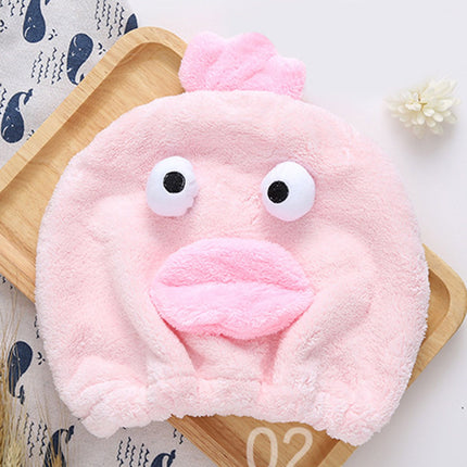 Quick Dry Hair Hat Elastic Strong Water Absorption Fine Fiber Skin Friendly Cartoon Hair Drying Towel Pink