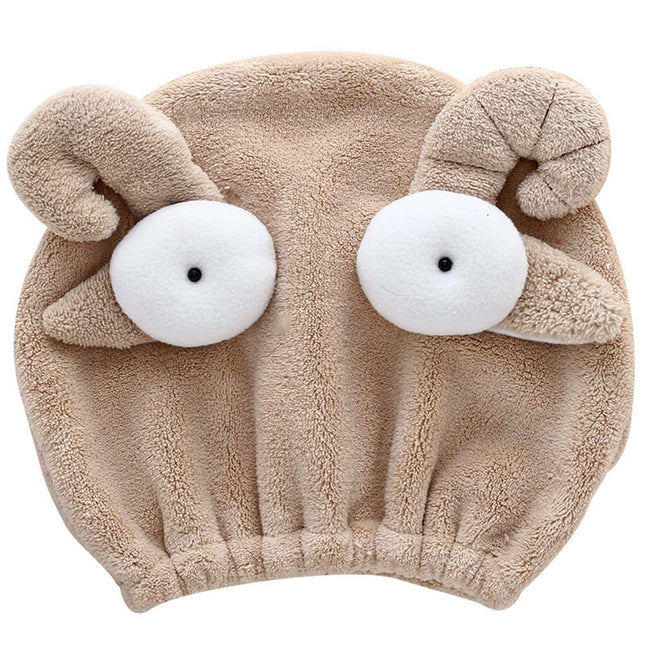 Quick Dry Hair Hat Elastic Strong Water Absorption Fine Fiber Skin Friendly Cartoon Hair Drying Towel Camel