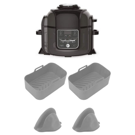 2Set Rectangular Fryer Silicone Pot Fryer Silicone Liners Rectangular Basket for Ninja DZ201 Foodi 8QT Grey