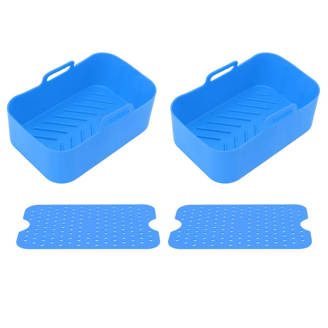 2 Sets Kitchen Fryer Silicone Basket and Mat Reusable Non Stick Rectangular Air Oven Accessories for Ninja