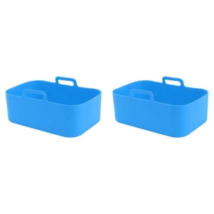 2 Sets Kitchen Fryer Silicone Basket and Mat Reusable Non Stick Rectangular Air Oven Accessories for Ninja DZ201 Foodi 8QT Blue