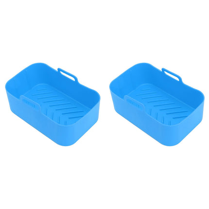 2 Sets Kitchen Fryer Silicone Basket and Mat Reusable Non Stick Rectangular Air Oven Accessories for Ninja DZ201 Foodi 8QT Blue