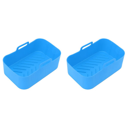 2 Sets Kitchen Fryer Silicone Basket and Mat Reusable Non Stick Rectangular Air Oven Accessories for Ninja DZ201 Foodi 8QT Blue