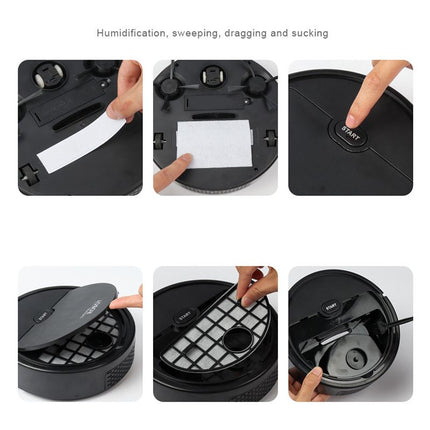 Robot Vacuum Cleaner USB Smart 3 In 1 Suction Sweeping Mopping Function Automatic Vacuum Cleaner for Small Apartments Black