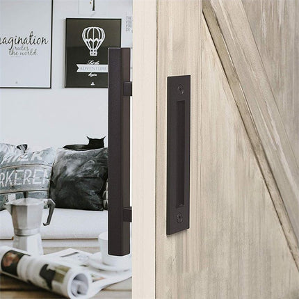 Sliding Barn Door Handle Flat Back Plate Double Sided Rectangular Black Door Pull Handle