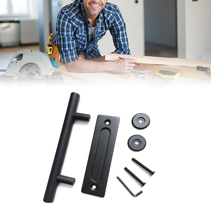 Sliding Barn Door Handle Carbon Steel 4.8mm Thick Double Sided Barn Door Push Pull Handle Black Round Handle