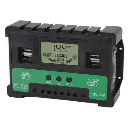 Solar Controller 12V 24V Charge Discharge PV Regulator LCD Display Dual USB Output 30A