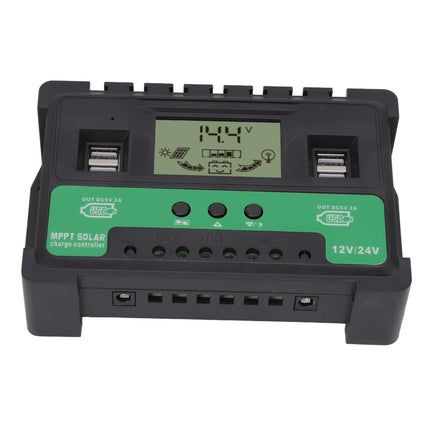Solar Controller 12V 24V Charge Discharge PV Regulator LCD Display Dual USB Output 30A