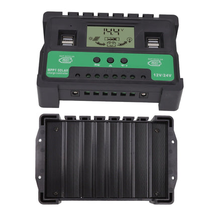 Solar Controller 12V 24V Charge Discharge PV Regulator LCD Display Dual USB Output 30A