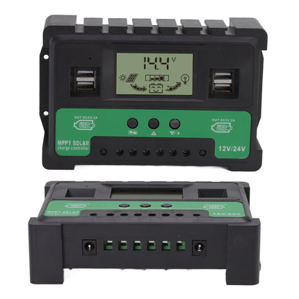 Solar Controller 12V 24V Charge Discharge PV Regulator LCD Display Dual USB Output 30A