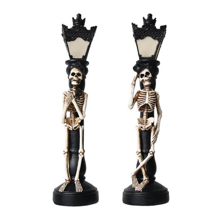 Halloween Skeleton Lamp Resin Decorative Glowing Halloween Ornaments Lamp for Festival Party 1 Pair Skeleton Street Lamps