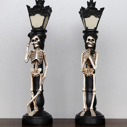 Halloween Skeleton Lamp Resin Decorative Glowing Halloween Ornaments Lamp for Festival Party 1 Pair Skeleton Street Lamps
