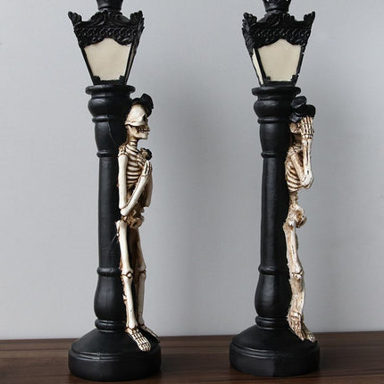 Halloween Skeleton Lamp Resin Decorative Glowing Halloween Ornaments Lamp for Festival Party 1 Pair Skeleton Street Lamps