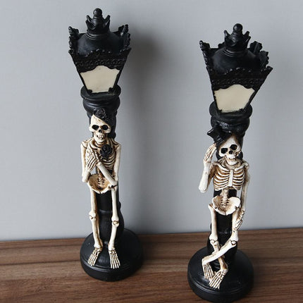 Halloween Skeleton Lamp Resin Decorative Glowing Halloween Ornaments Lamp for Festival Party 1 Pair Skeleton Street Lamps