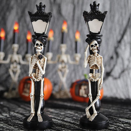 Halloween Skeleton Lamp Resin Decorative Glowing Halloween Ornaments Lamp for Festival Party 1 Pair Skeleton Street Lamps