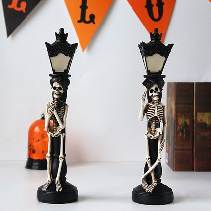Halloween Skeleton Lamp Resin Decorative Glowing Halloween Ornaments Lamp for Festival Party 1 Pair Skeleton Street Lamps