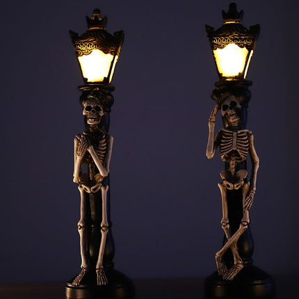 Halloween Skeleton Lamp Resin Decorative Glowing Halloween Ornaments Lamp for Festival Party 1 Pair Skeleton Street Lamps