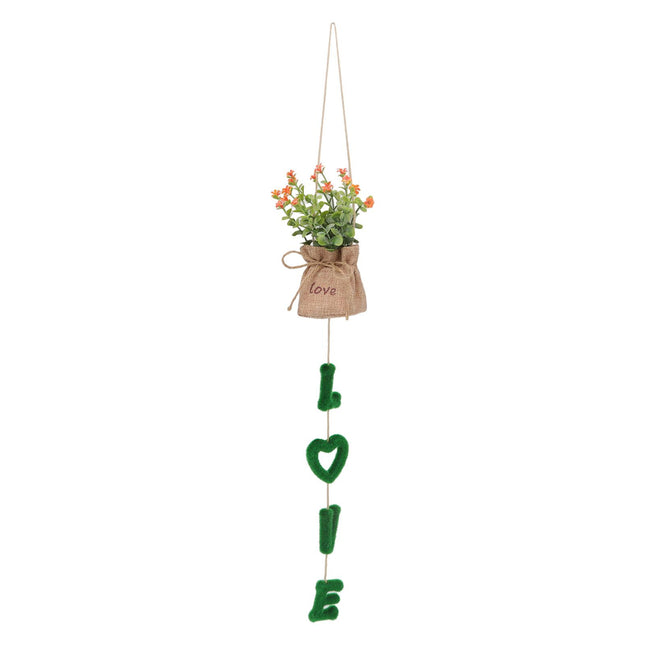 Love Hanging Flower Basket Plastic and Linen Hanging Artificial Flower for Home Wedding