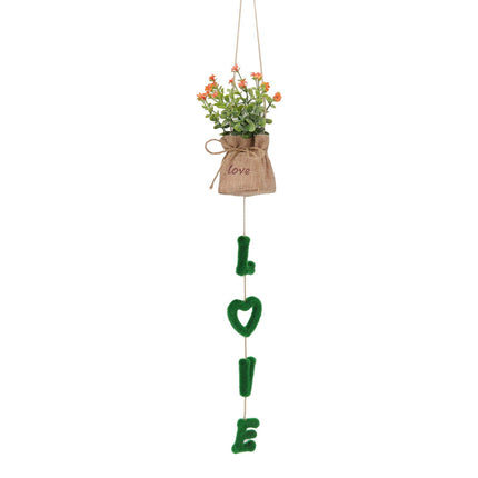 Love Hanging Flower Basket Plastic and Linen Hanging Artificial Flower for Home Wedding