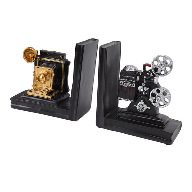 One Pair Shelf Book Ends Movie Projector Designed Resin Bookend Decoration for Study Home Office – product detail