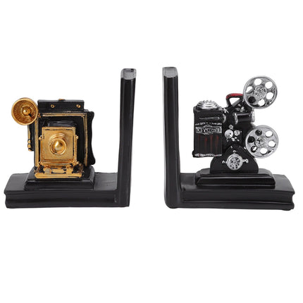 One Pair Shelf Book Ends Movie Projector Designed Resin Bookend Decoration for Study Home Office