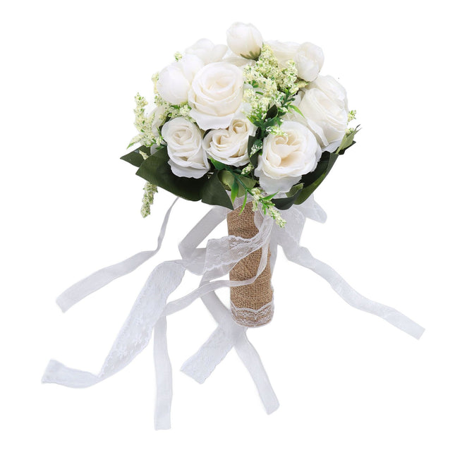 Holding Flowers Artificial Lifelike Modern Elegant Decorative Bridal Bouquet for Wedding Photography Milky