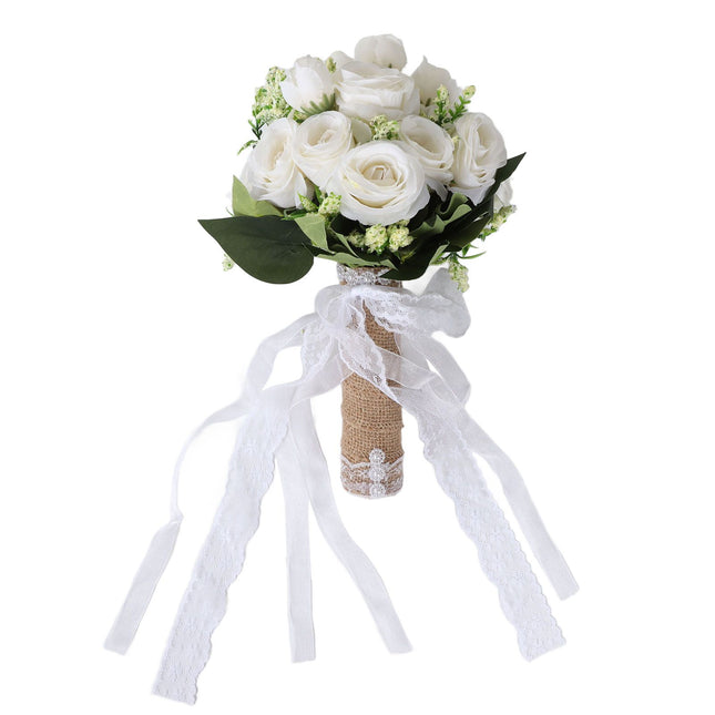 Holding Flowers Artificial Lifelike Modern Elegant Decorative Bridal Bouquet for Wedding Photography Milky – product detail