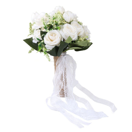Holding Flowers Artificial Lifelike Modern Elegant Decorative Bridal Bouquet for Wedding Photography Milky White