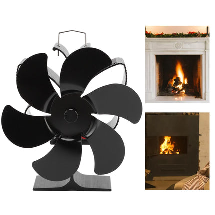 Stove Fan 6 Blades Greater Air Volume Low Noise Operation Wear Resistance Fireplace Fan Black S