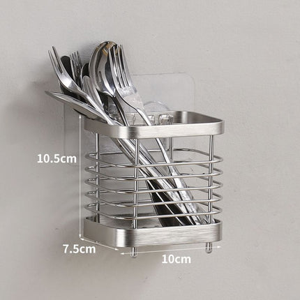 Utensil Holder Drying Rack Stainless Steel Draining Basket Wall Mount No Drilling for Kitchen Chopsticks Small Original Color