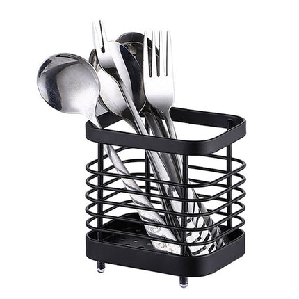 Utensil Holder Drying Rack Stainless Steel Draining Basket Wall Mount No Drilling for Kitchen Chopsticks Small Black