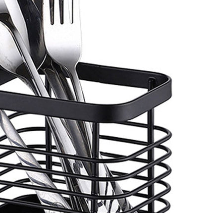 Utensil Holder Drying Rack Stainless Steel Draining Basket Wall Mount No Drilling for Kitchen Chopsticks Small Black