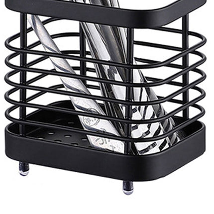 Utensil Holder Drying Rack Stainless Steel Draining Basket Wall Mount No Drilling for Kitchen Chopsticks Small Black